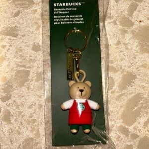 Starbucks Holiday 2025 Bearista Lid Stopper Bear Keychain Red Apron Coffee